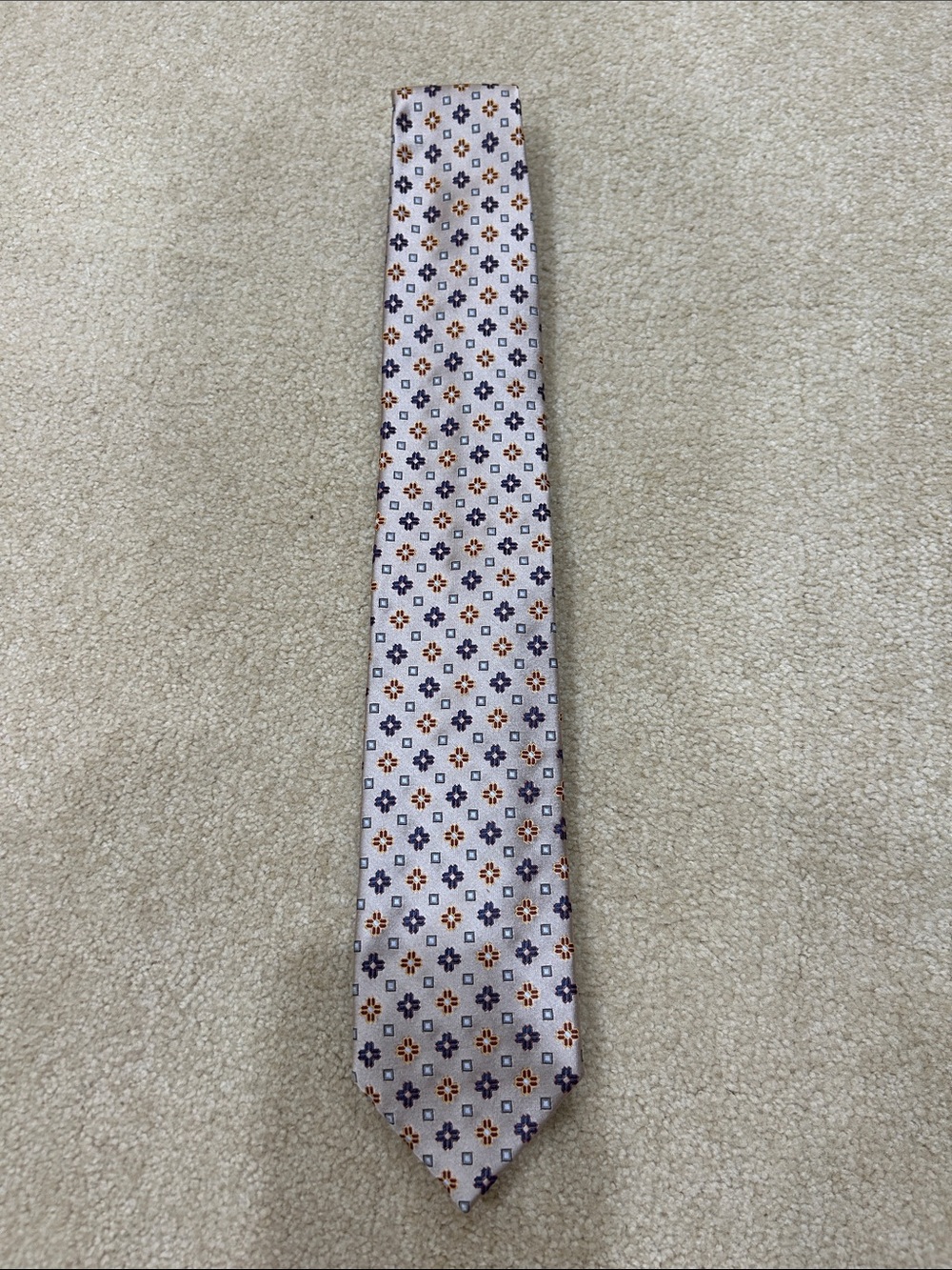 Ermenegildo Zegna Light Pink Tie with Navy and Orange Floral Motif
